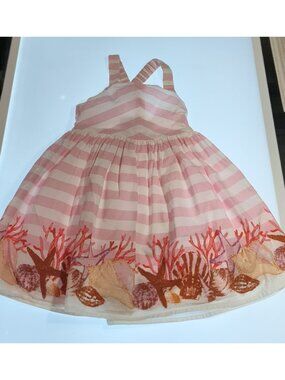 Rachel Ashwell Girls 4T Pink Stripe Seashell Border Dress Crossback Summer